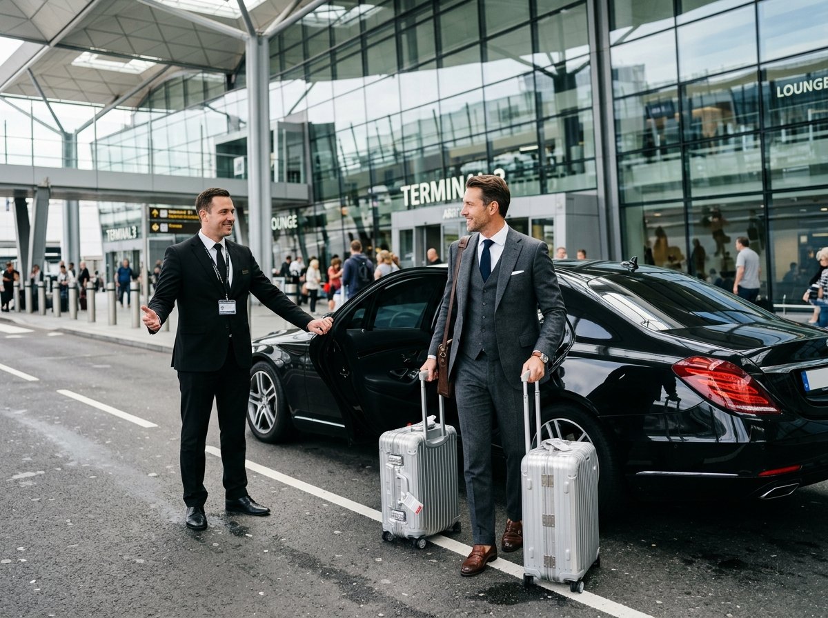 Executive Client Greeted by Professional Chauffeur at Airport